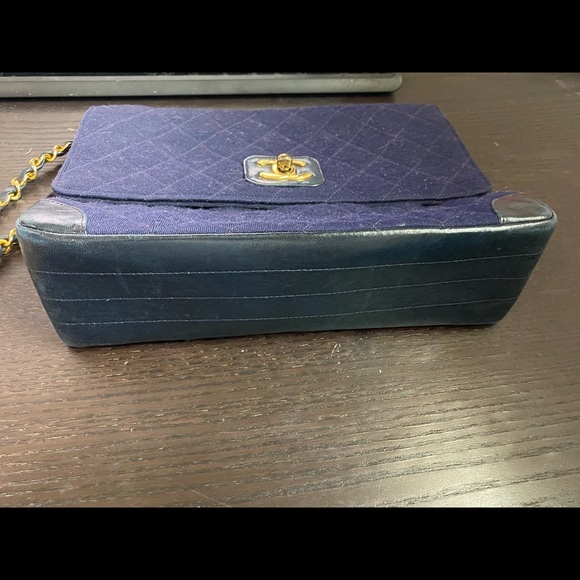 Chanel Blue Quilted Jersey Fabric Vintage Medium Classic Double Flap Bag - Picture 3 of 6